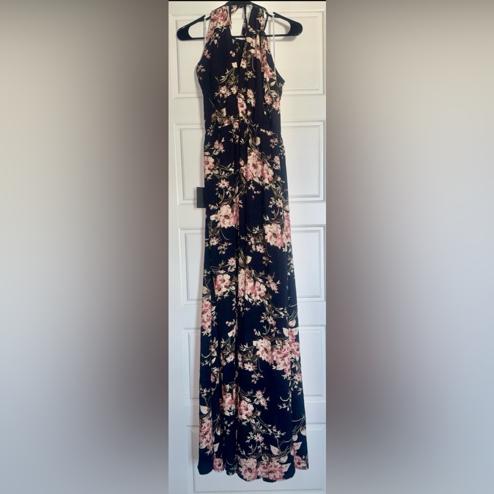 Lulu's Black and Pink Floral Maxi Dress
